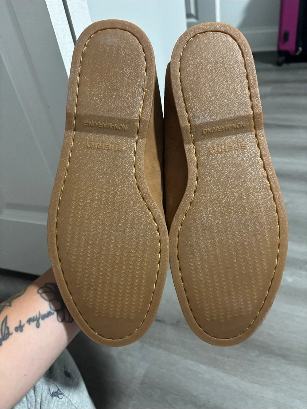 Sperry Men’s Tan Suede Boat Shoes with Lace Detail